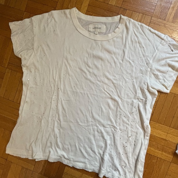 THE GREAT. The Boxy Crew white with gold and silver specks - Picture 1 of 4